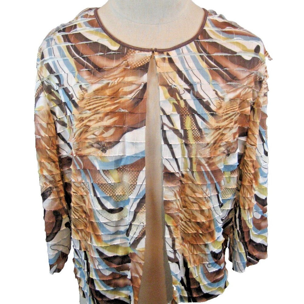 Womens N Touch Multicolor Floral Ruffled Cotton/Spandex Blouse Cloak sz Lg